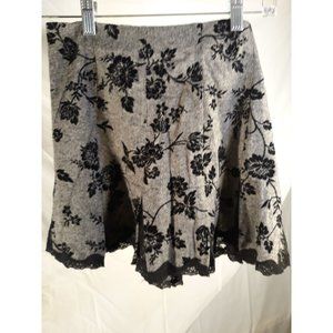 Betsey Johnson Size 4 Grey Wool Mini Skirt with Black Velvet Floral design and L